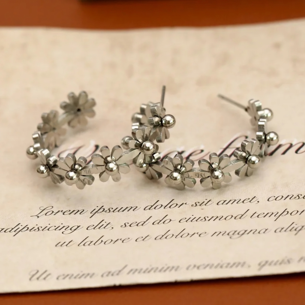 Daisy Hoop Earrings Titanium Steel - Picture 7 of 10